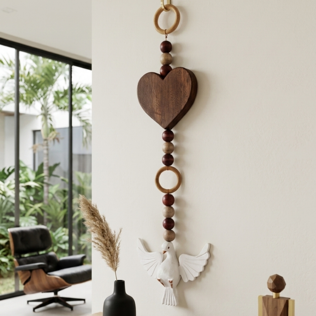 Pêndulo Colar de Mesa Decorativo Divino Espírito Santo Pingente Artigo Religioso de Parede Adorno Coração Artesanal