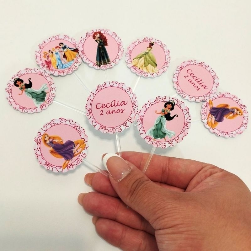 TOPPER DE DOCES OU CUPCAKE PRINCESAS PERSONALIZADO/ANIVERSÁRIO INFANTIL/LEMBRANCINHA DE FESTA