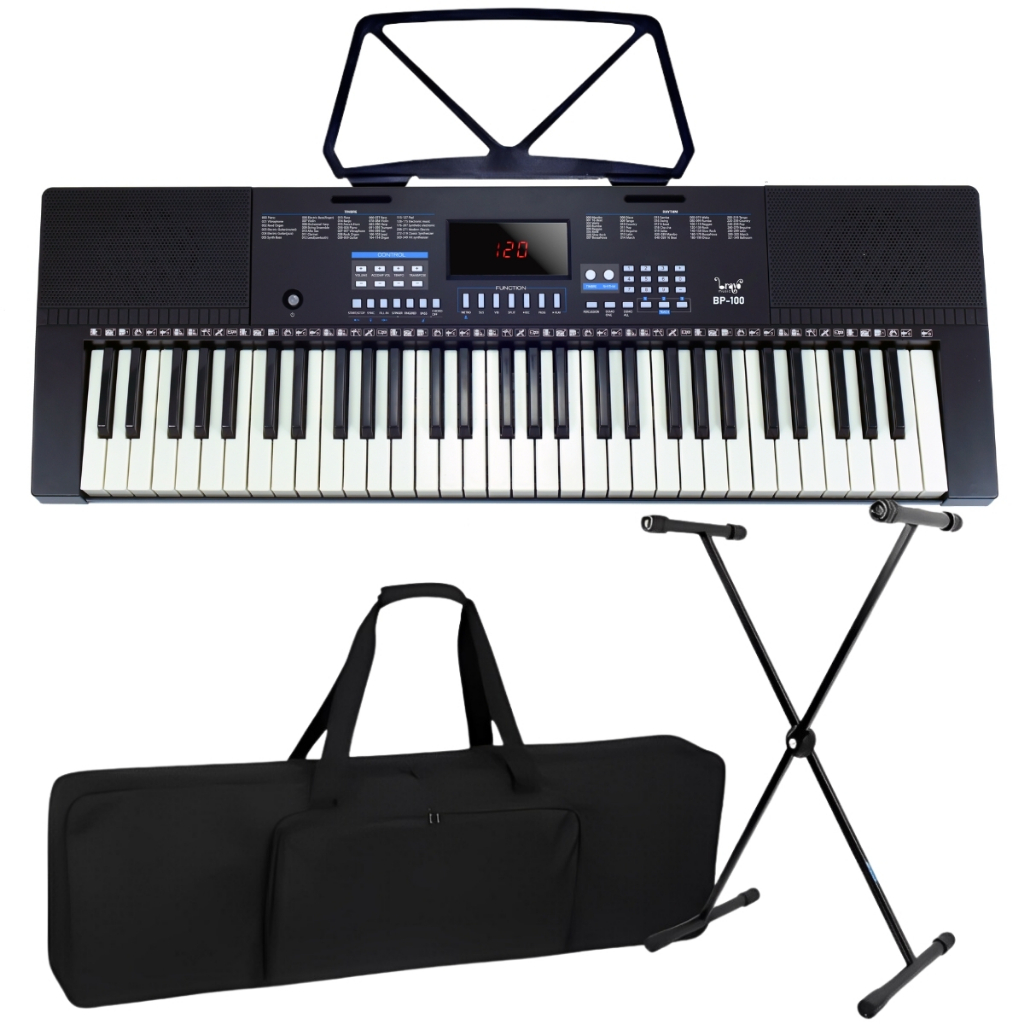 Kit Teclado Musical Estudante Iniciante Bp100 5/8 61 Teclas + Capa Suporte