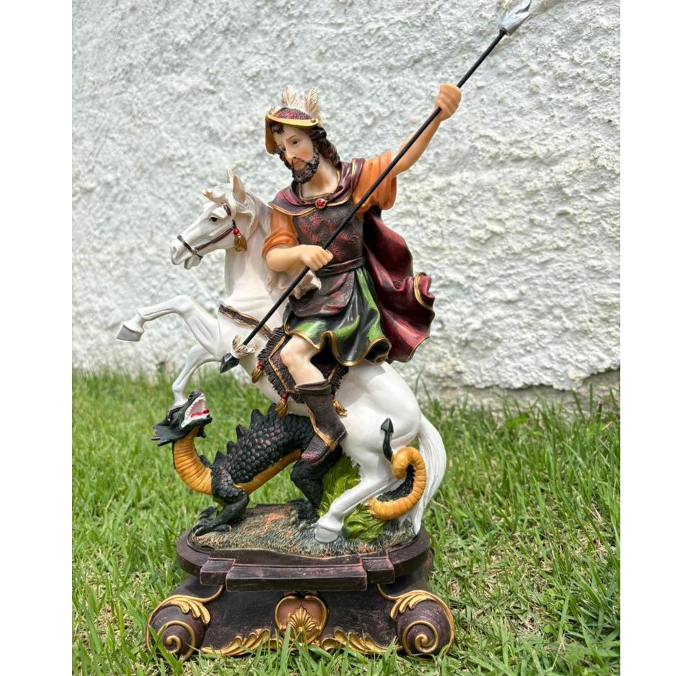 Imagem São Jorge Guerreiro Resina Italiana 14cm 20cm 28cm 40cm Santo Católico Decoração Altar