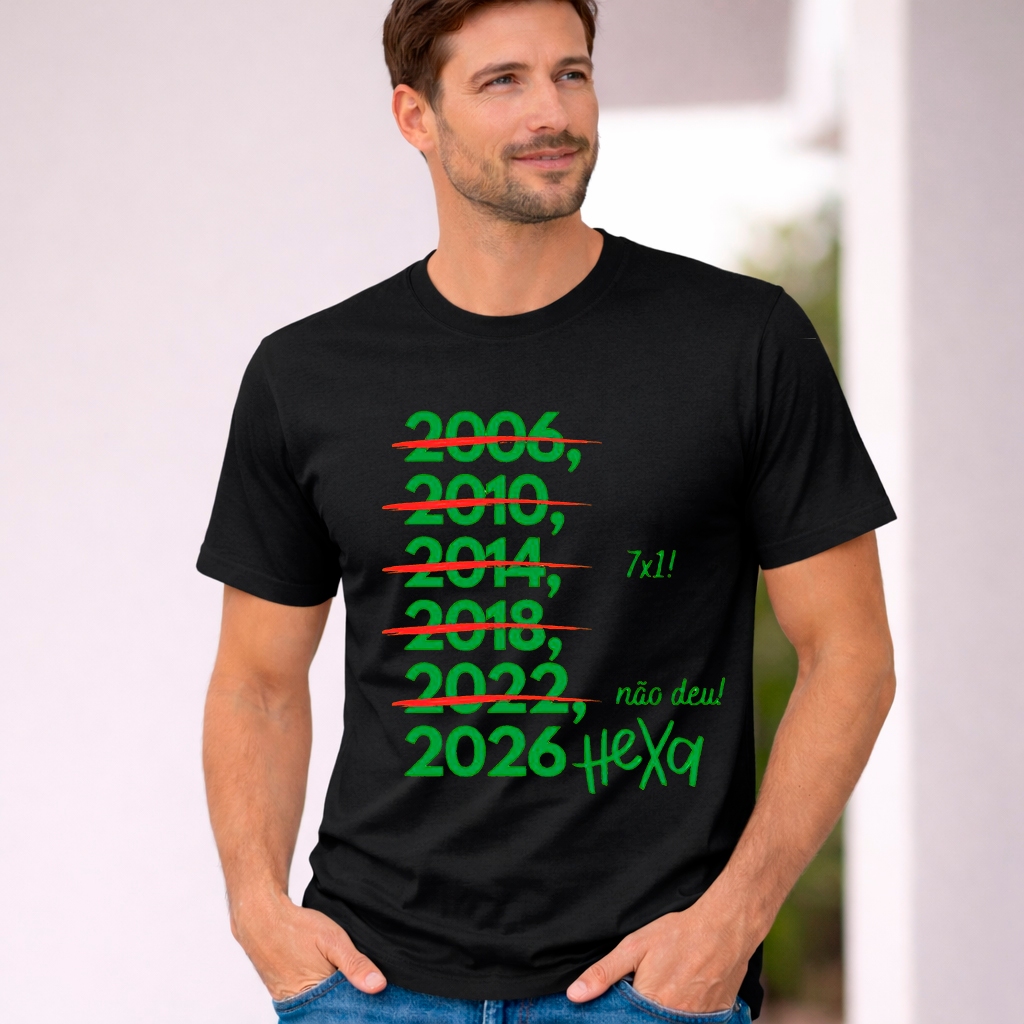 Camiseta do Brasil Estampada Unissex 100% Algodão Futebol Copa do Brasil Hexa 2026
