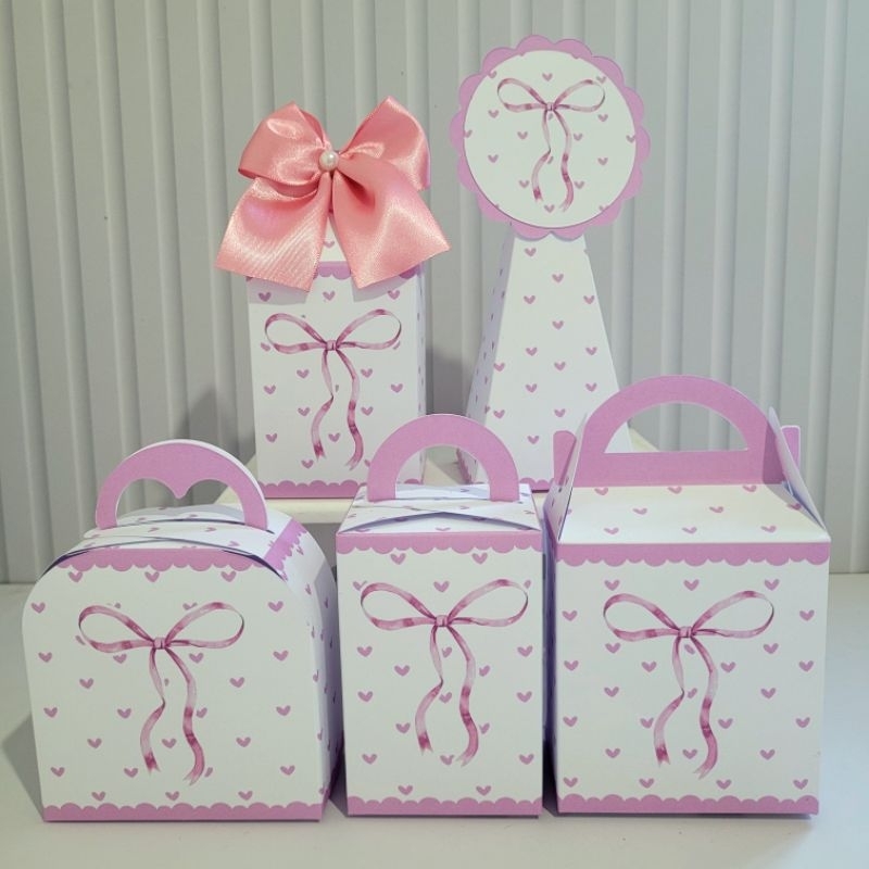 Personalizados Laço Rosa Light Coração Desmontada Caixinha Lembrancinha Kit Festa Lacinho Rosa Aniversário
