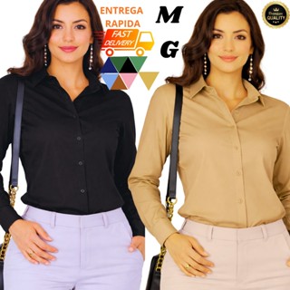 Kit Camisa Feminina Crepinho Lisa Elegante M G Tendência em Oferta na Shopee