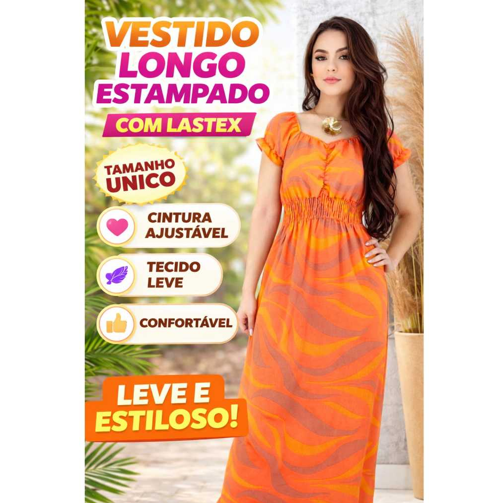 Vestido Longo Feminino Manga Curta Estampado  Fresquinho Casual Dia a Dia Soltinho