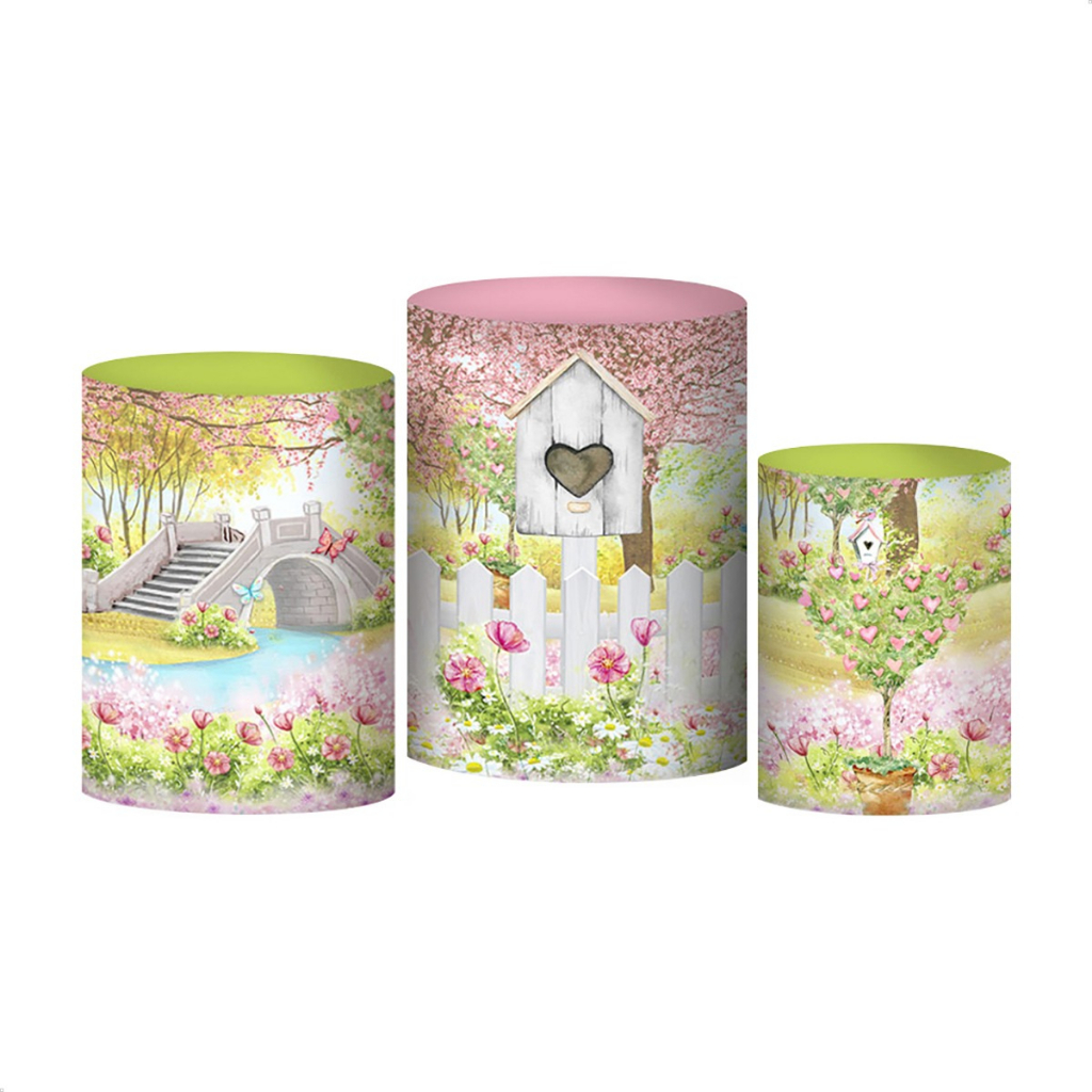 Trio Capas De Cilindro Vest Fácil Helanca Premium Sublimados Tema Festa Aniversário Jardim Encantado