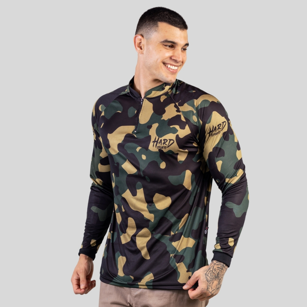 Camisa Camiseta Blusa Camuflada Verde Exercito Proteção Uv50 Dryfit Pesca Camping Tiro Caça