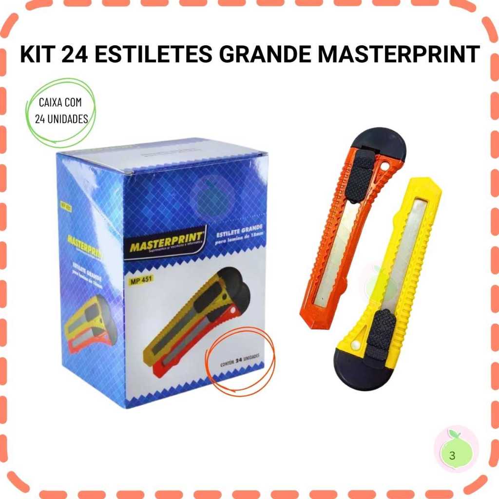 Estilete com Lâmina de Aço  Masterprint MP451 Inoxidável 18mm - Durabilidade e Precisão Escolar Profissional Artesanatos