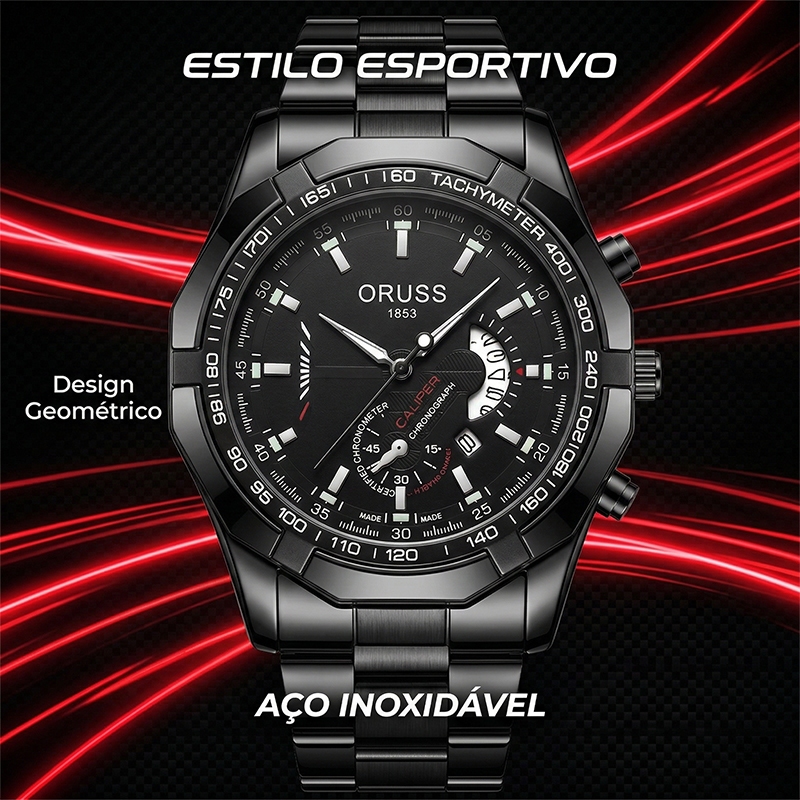 Relógio Masculino ORUSS BQ Original Aço Inoxidável Grande 45mm Executivo Prova D’água