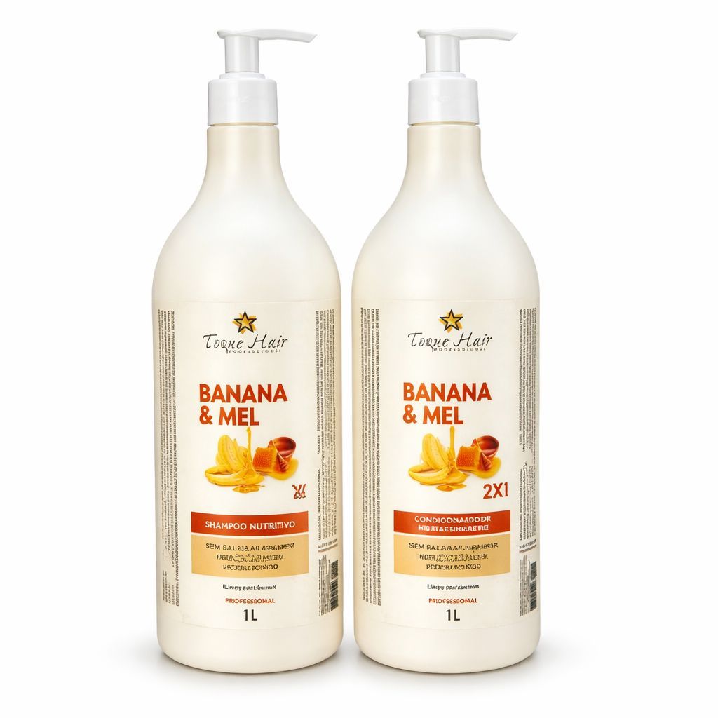 Kit Produtos de Cabelo Banana e Mel Profissional Shampoo 1L + Condicionador 1 Litro Nutrição