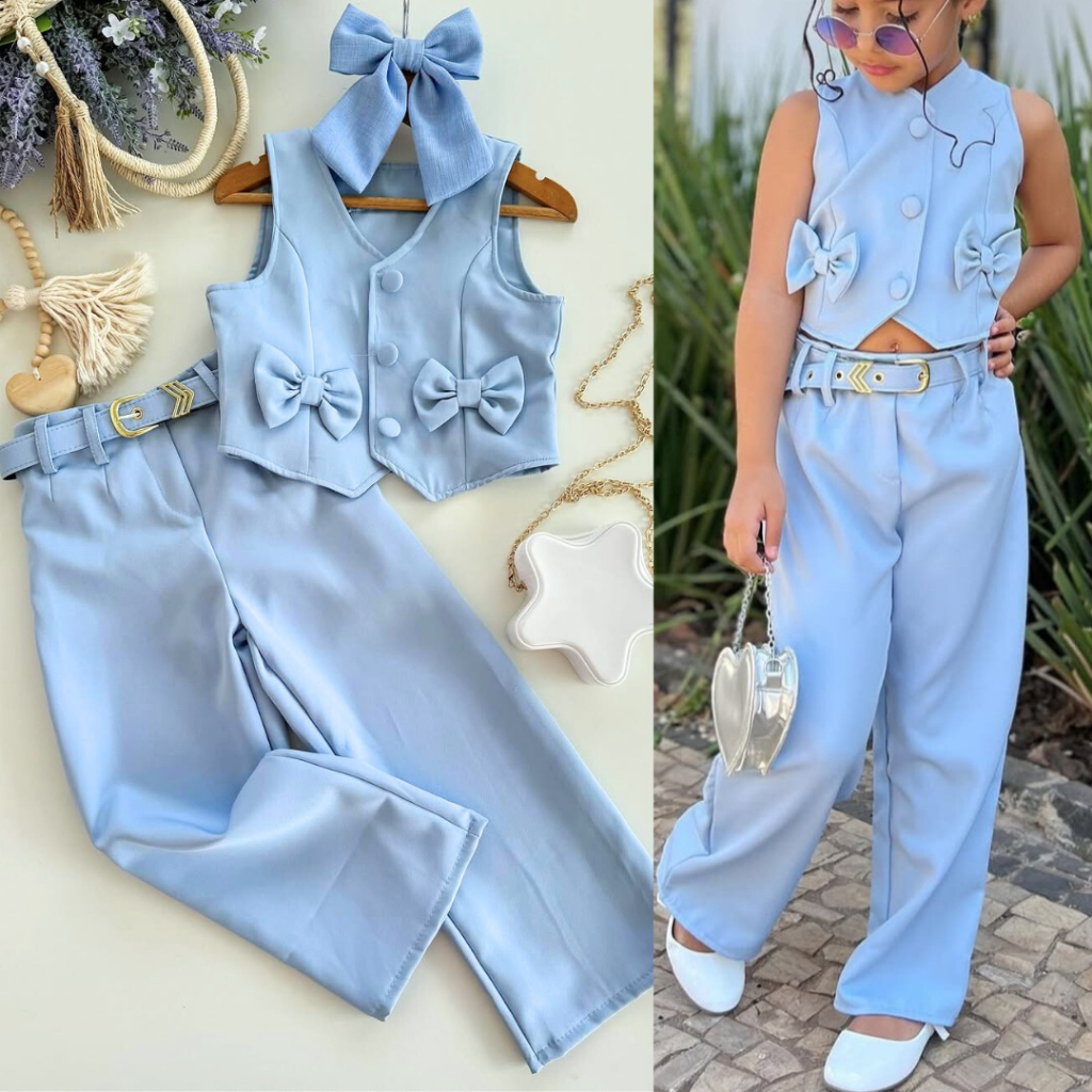 Conjunto Infantil Juvenil Alfaiataria Colete e Calça Pantalona Elegante Casual Pronta Entrega em Oferta na Shopee