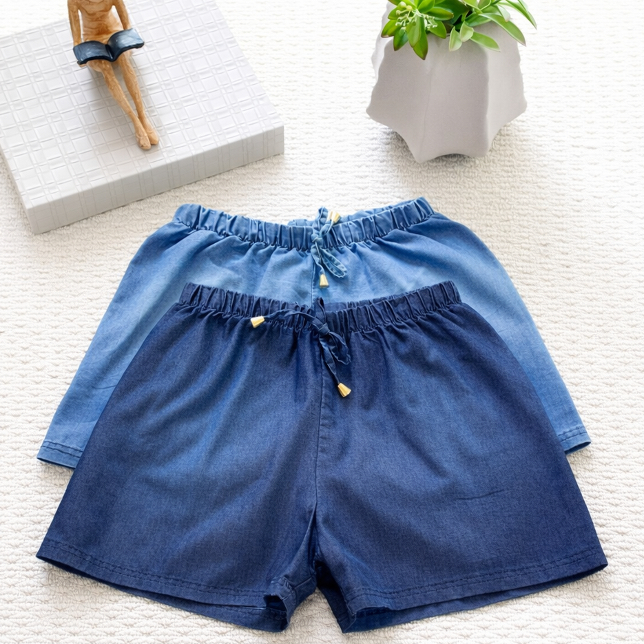 KIT 2 Shorts Jeans Casual Cintura Alta Com Elástico Shorts Verão Confortável Moda Feminina Kit em Oferta na Shopee