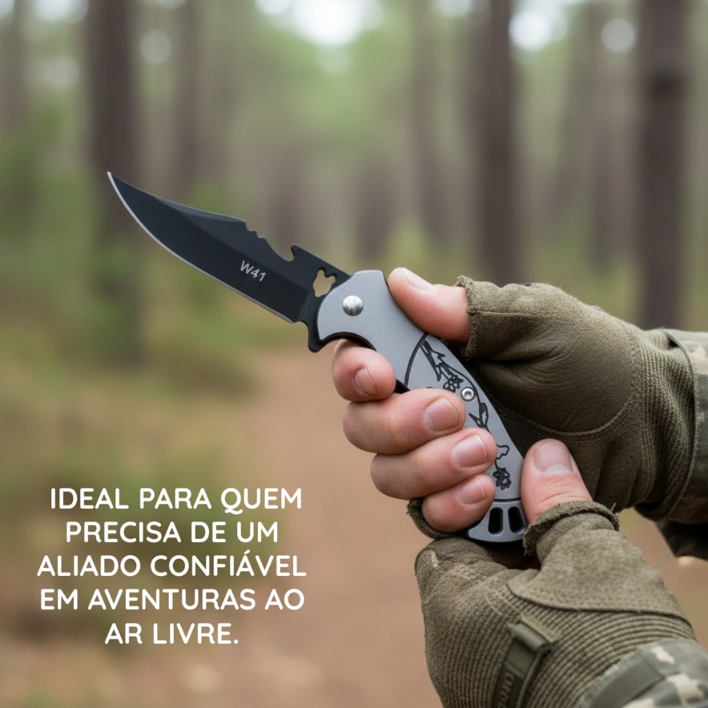 Canivete Tático Dobrável para Pesca e Camping Automático com Trava Lâmina Afiada e Resistente