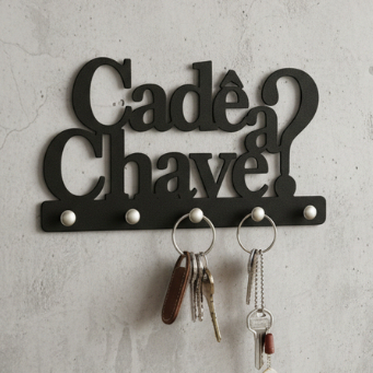 Porta Chaves Decorativo de Parede Cadê a Chave em MDF Preto Fosco em Oferta na Shopee
