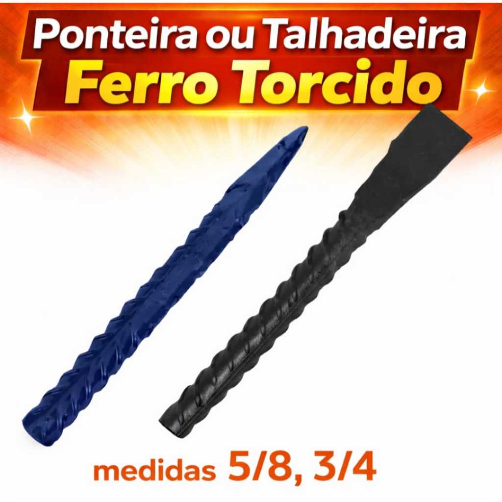 Ponteiro ou talhadeira ferro torcido redondo vergalhao 5/8 ou 3/4 - 8", 10" ou 12"