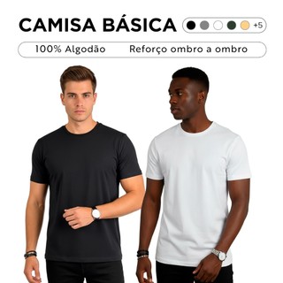 Kit 2 Camisetas Básicas Masculina 100% Algodão Reforço Ombro a Ombro - Camiseta Masculina Moda Casual