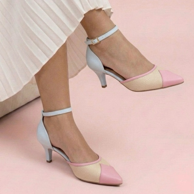 Sapato Scarpin Feminino Moda Milli Novidade Bico Fino Salto Médio 6,5cm Tira Tornozelo Elegante