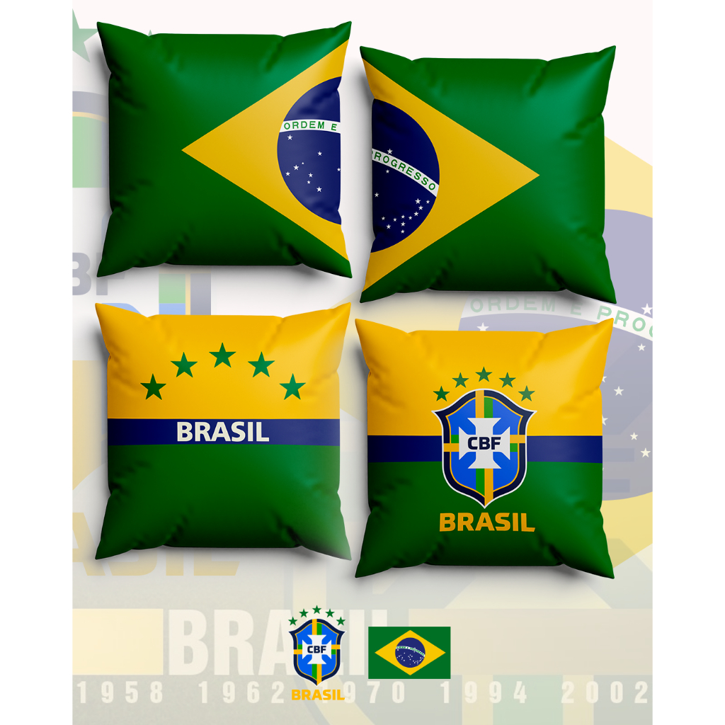 Kit 4 Capas de Almofadas Decorativas Brasil Copa do mundo 45x45