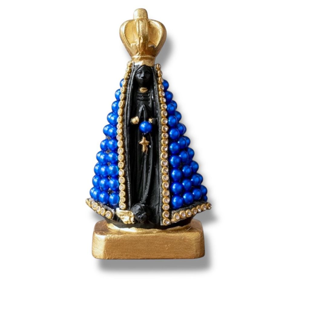 Imagem Nossa Senhora Aparecida Perola Azul com Preto 10cm Gesso