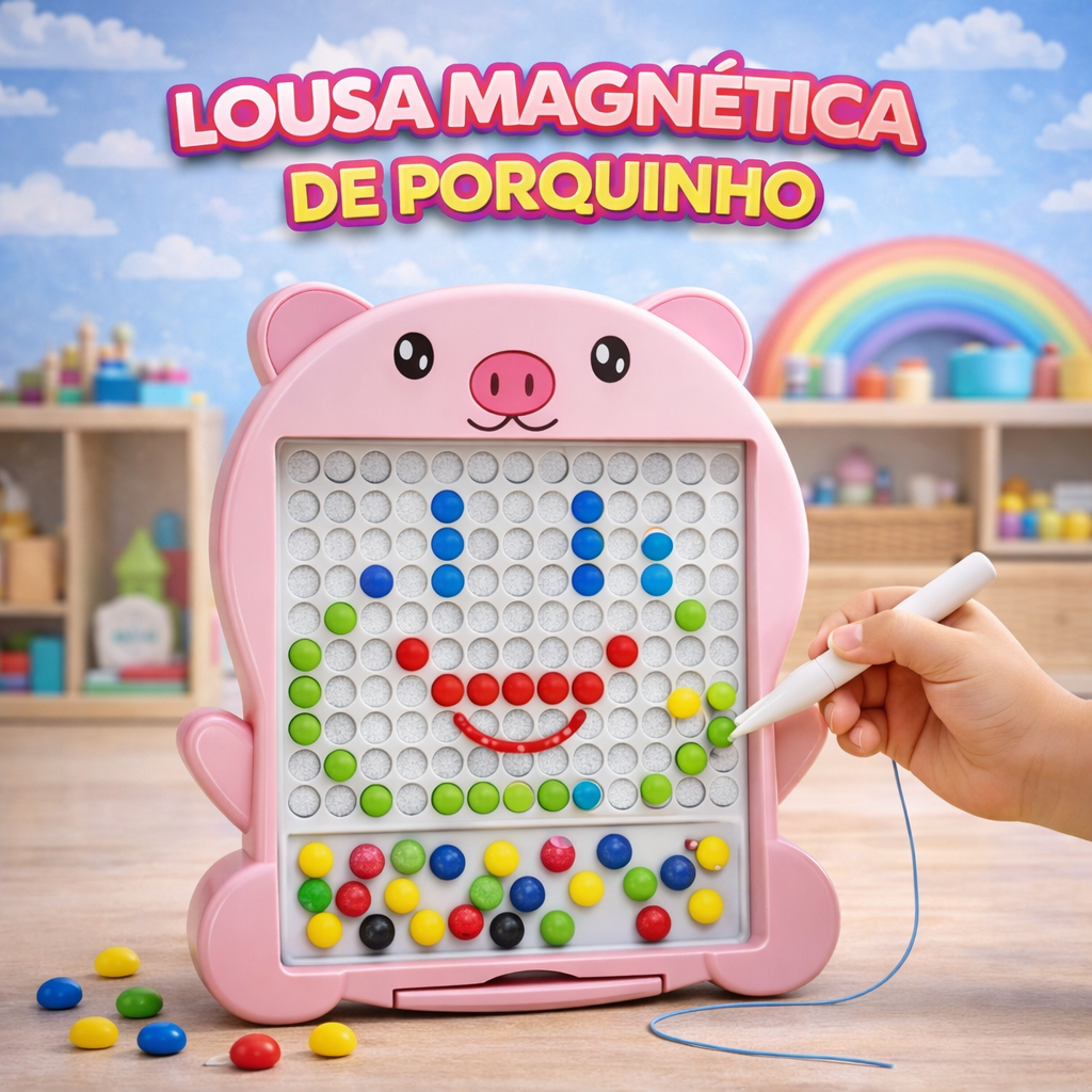 Lousa Magnética Infantil Porco Brinquedo Educativo Quadro de Desenho Apaga Fácil Criança