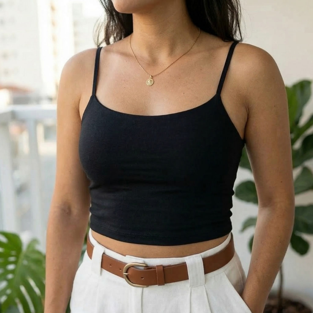 Cropped Feminino Suplex Light com Forro Alça Fina Básico Confortável Moda Feminina — imagem 2 de 2