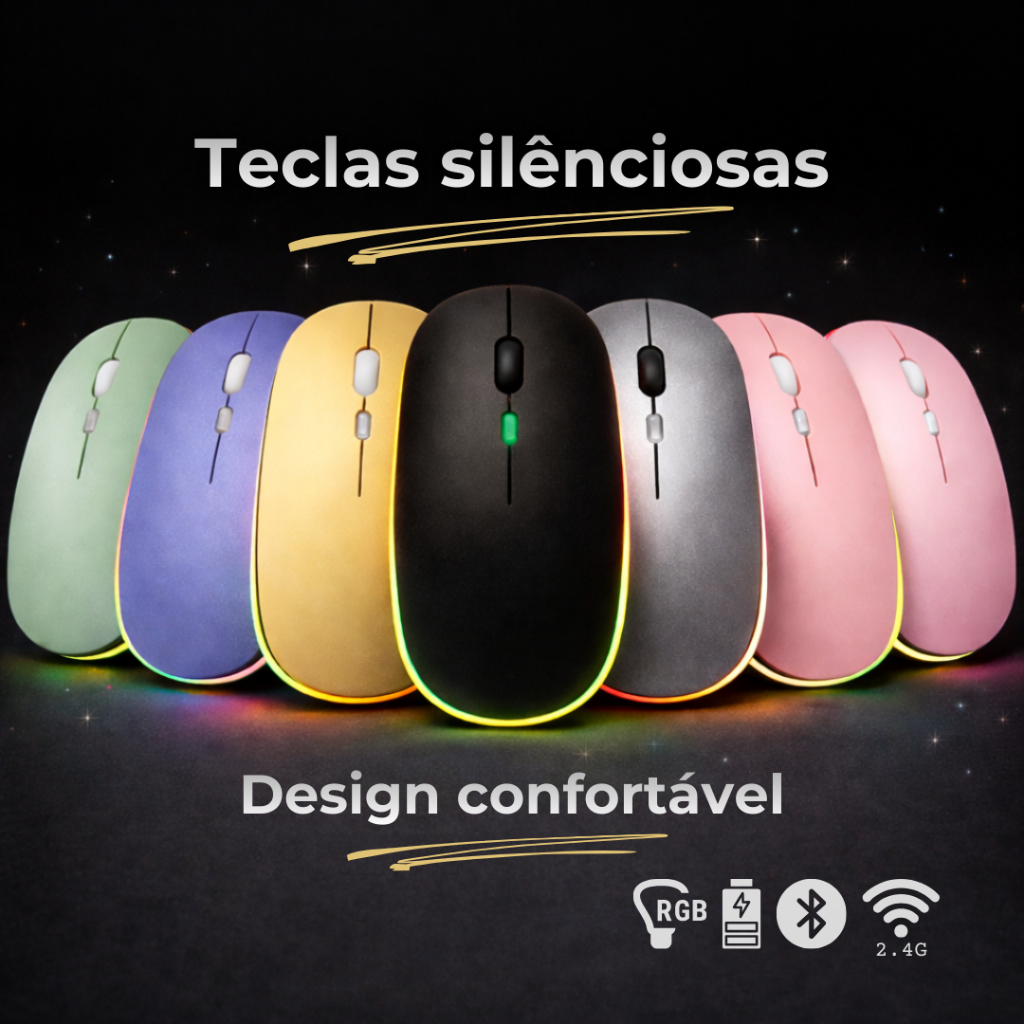 Mouse Sem Fio Bluetooth Recarregavel Ergonômico Rgb Led Silencioso em Oferta na Shopee