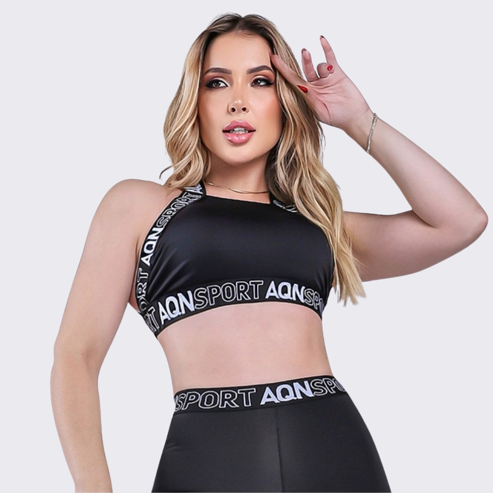 Imagem Top Cruzado Friend Preto Fitness Academia Casual Corrida Yoga AQN Sport Black