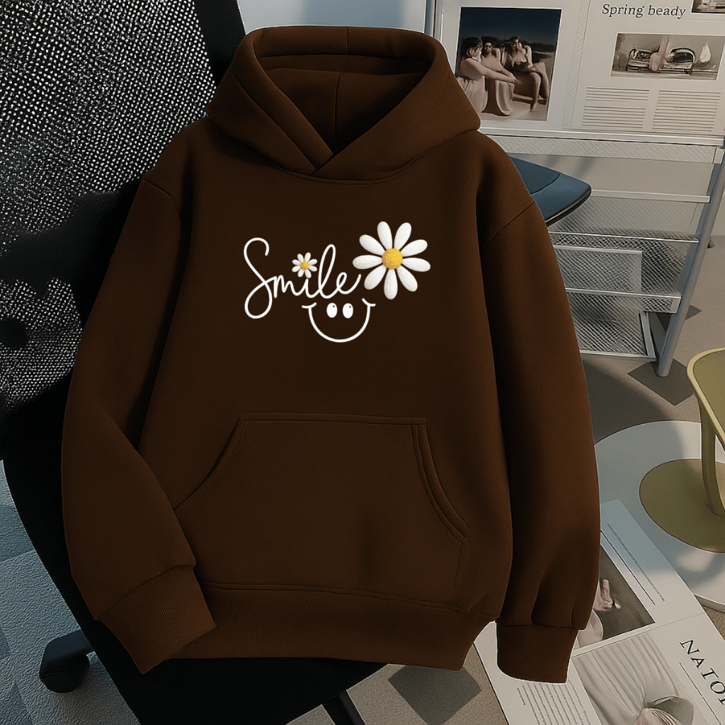 Moletom Canguru Feminino Estampado Smile Margaridas 100% Algodão Blusa de Frio Inverno