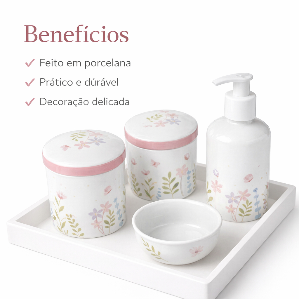 Kit Higiene Bebê Porcelana Floral Rosa Lindas Delicadas Infantil Quartinho Decoração em Oferta na Shopee