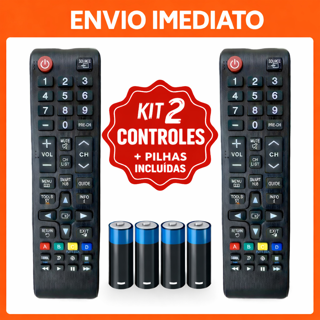 Kit Controle Remoto Compatível Samsung Smart TV LCD LED 4K + Pilhas AAA Envio Imediato