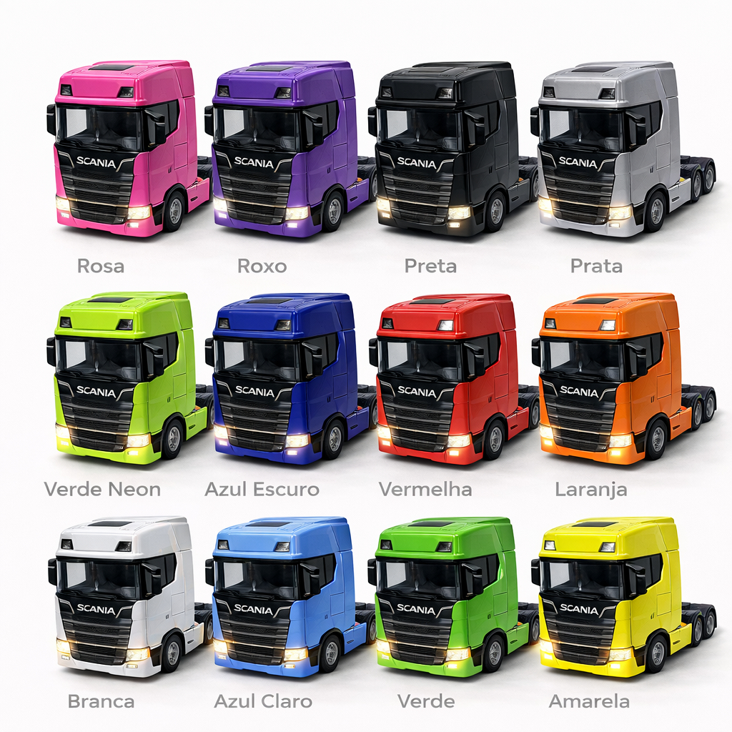 Miniatura Caminhão Scania Trucado 7705 1:50 com Luz e Som Pneu Emborachado