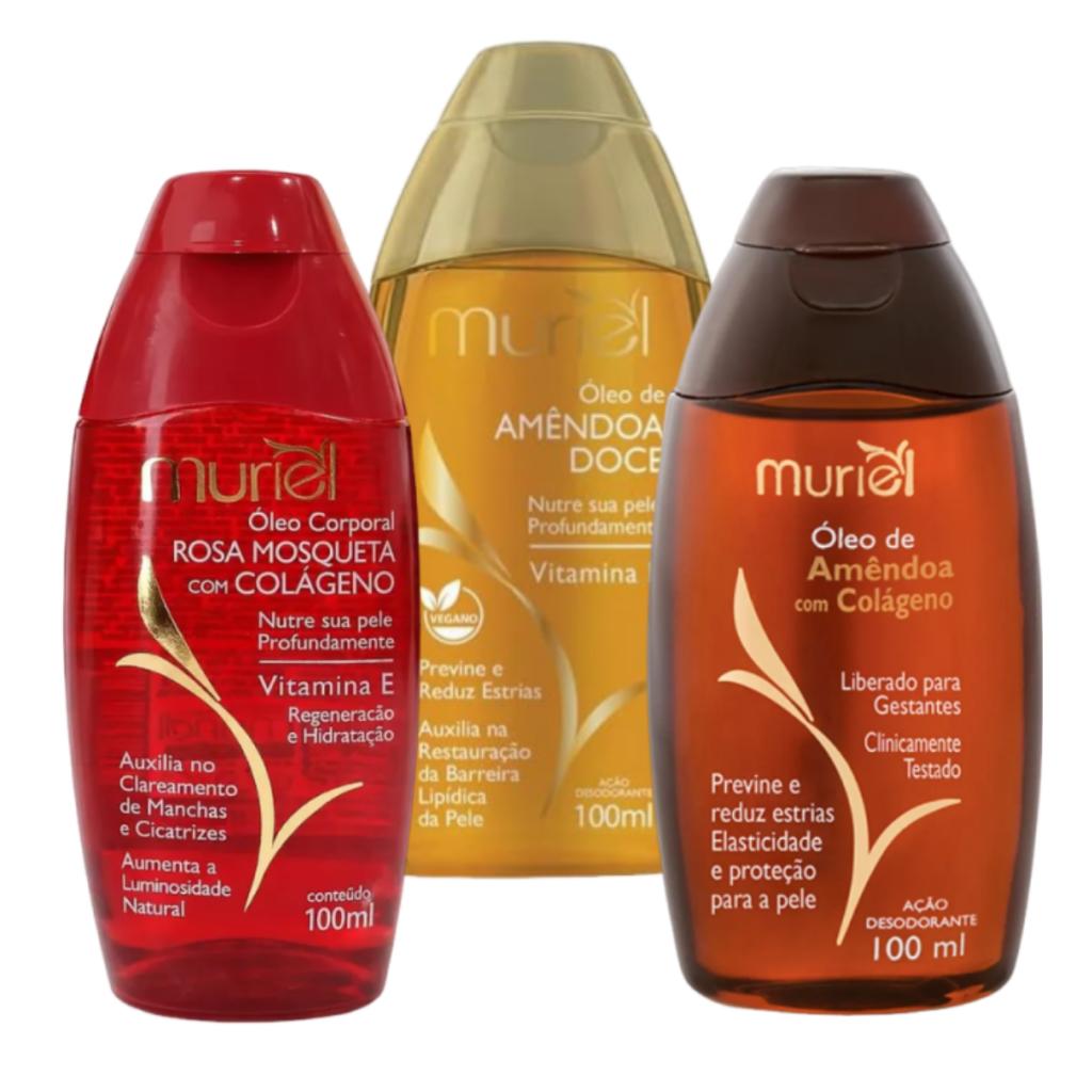 Óleo Corporal Muriel 100ml Rosa Mosqueta C/ Colageno, Amêndoa Doce e Amêndoa C/ Colágeno