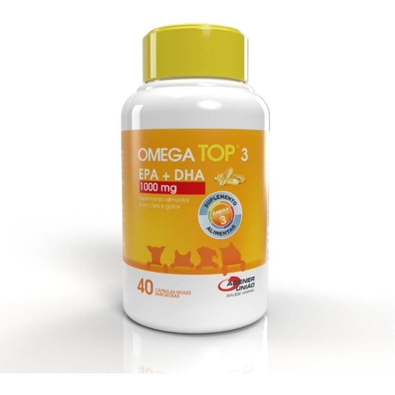Suplemento Agener Ômega Top 3 para Cães e Gatos com 40 Capsulas - 1000 mg