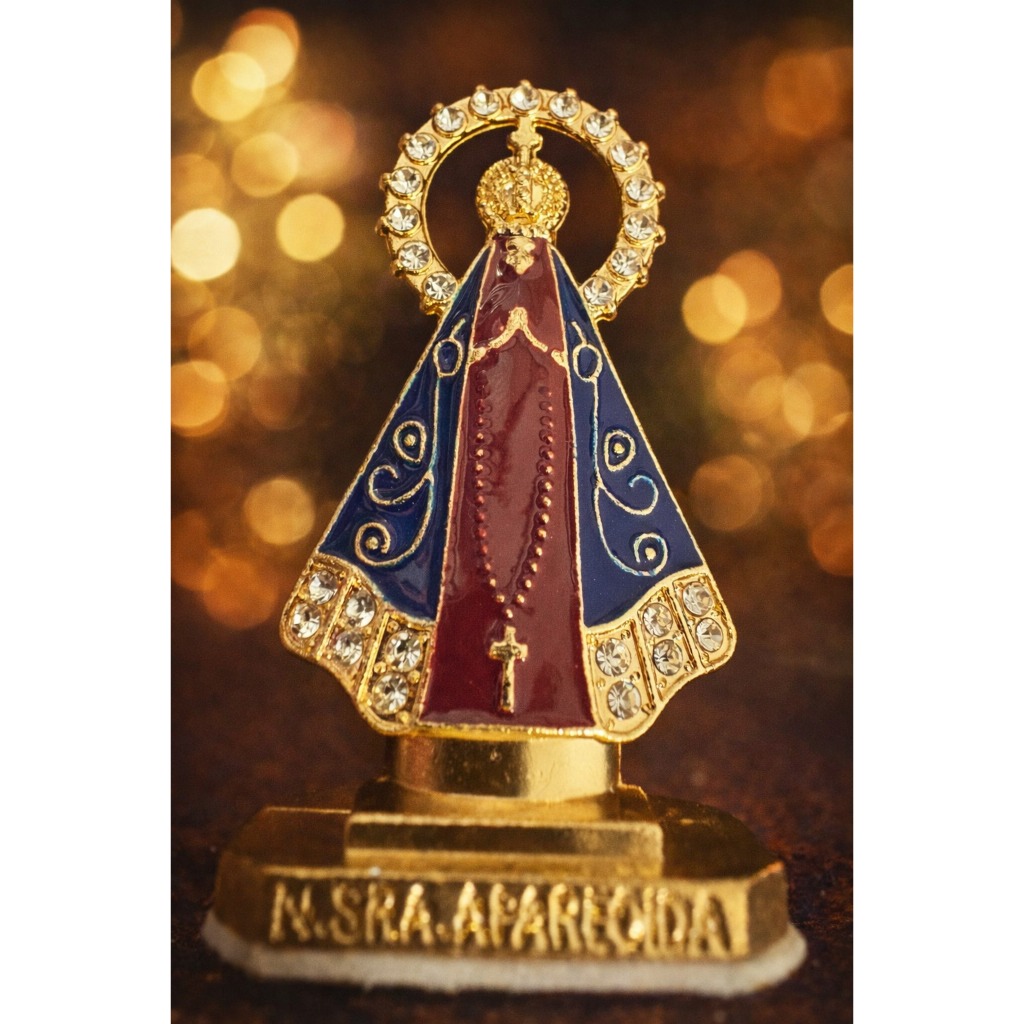 Imagem Nossa Senhora Aparecida para Painel de Carro em Metal Dupla Face – Enfeite Automotivo Religioso