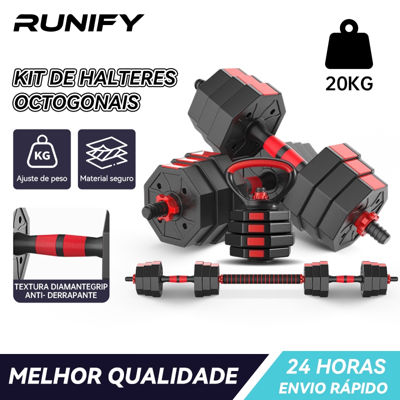 Halteres de musculação 10kg Kit Halteres Barras Kettlebell Peso Musculação 6 em 1 halteres