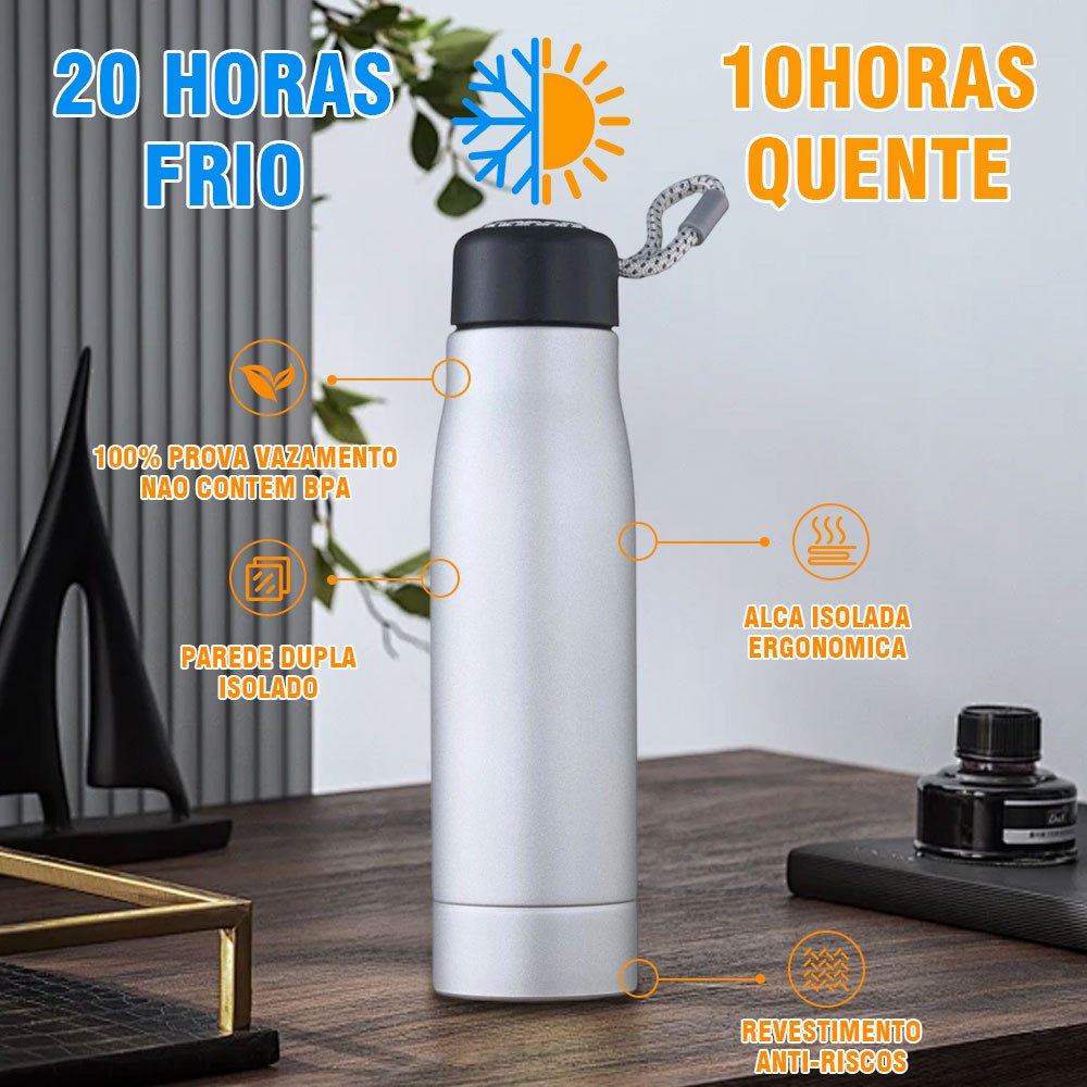 Garrafa Térmica Premium em Aço Inox 500ml - Parede Dupla com Isolamento a Vácuo
