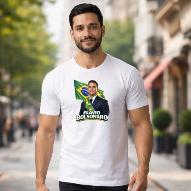 Camiseta Flavio Bolsonaro Verde Amarela Branca Brasil Unissex Camisa Bolsonaro
