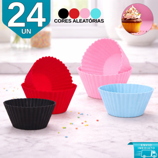 Kit 24 Forma De Silicone Para Cupcake Bolo Muffin Empada Pão de Queijo em Oferta na Shopee