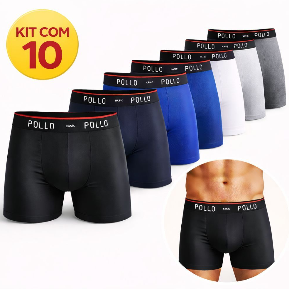 Kit 10 Cueca  Boxer Box Adulto Masculino Pollo Conforto Poliamida