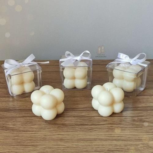 Vela Mini Bubble Aromáticas Caixinha de Acrílico - Lembrancinhas Personalizada Casamento Aniversario Chá Revelação