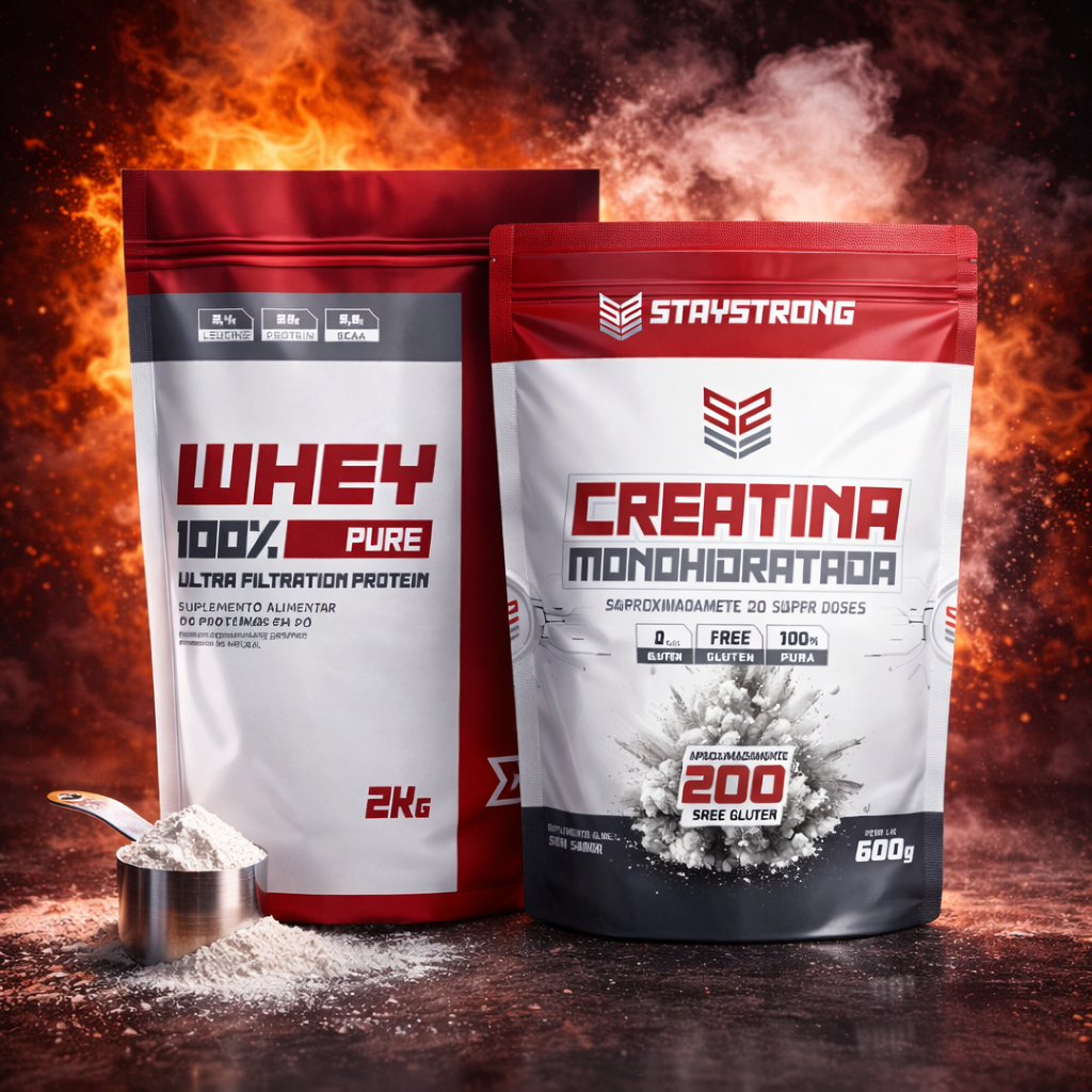 Kit Whey 100% Pure 2Kg + Creatina Monohidratada 100% Pura Combo Protein Stay Strong