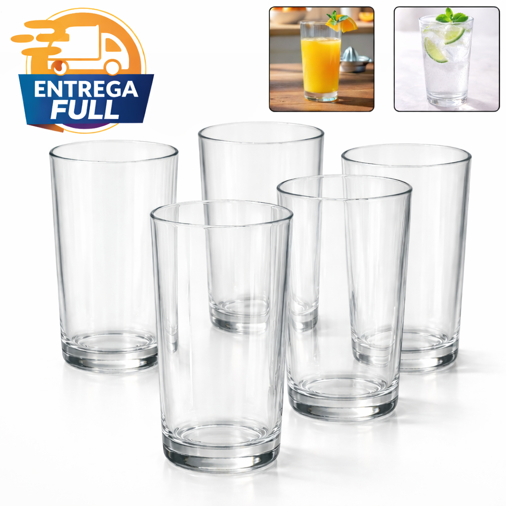 Jogo de Copos de Vidro Transparente Kit Até 12 Peças Água Suco Drink Resistente Elegante