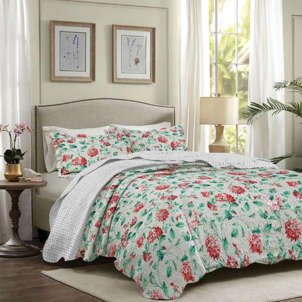 Kit Colcha Cobre Leito Estampado, Dupla Face, 3 peças, Matelado Casal