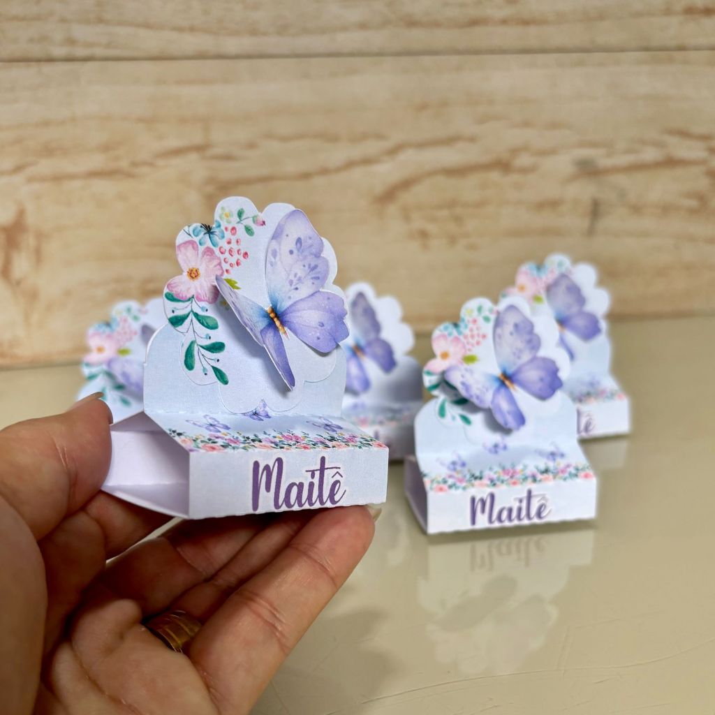 KIT CAIXINHAS PERSONALIZADAS - PORTA BIS DUPLO JARDIM DAS BORBOLETAS LILAS  - LEMBRANCINHA - FESTA JARDIM DAS BORBOLETAS
