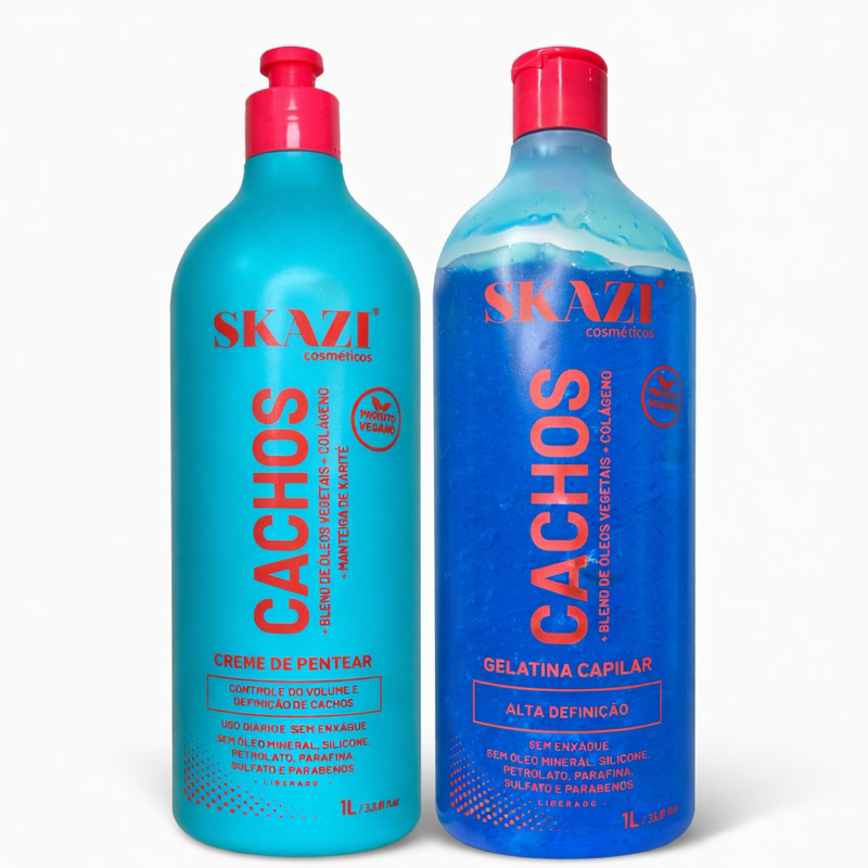 Kit Cachos SKAZI Creme de Pentear + Gelatina Capilar 1L Definição Antifrizz Nutrição Cabelos Cacheados em Oferta na Shopee