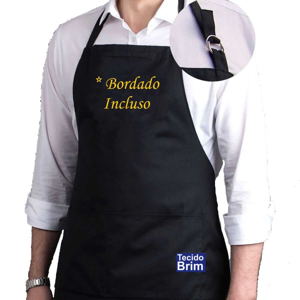 Avental *bordado Personalizado Brim ( 100% algodão)l Altura Com Bolso Cozinha Touca Chef Evento Barman Cores
