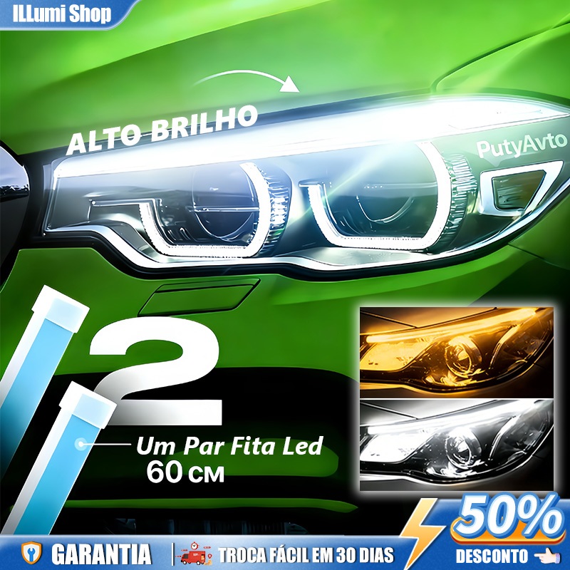 Par Fita DRL 60cm Led 12v farol Efeito Start Preenchimento + Seta Sequencial Barra Flexível em Oferta na Shopee