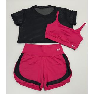 Conjunto Fitness Feminino Short Duplo 3 Peças Academia Beach Tennis Corrida em Oferta na Shopee