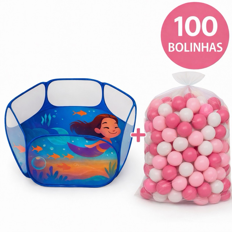 Piscina Infantil de Bolinhas Cercadinho Estampada Dobrável Menina com Bolinhas ROSA + Bolsinha
