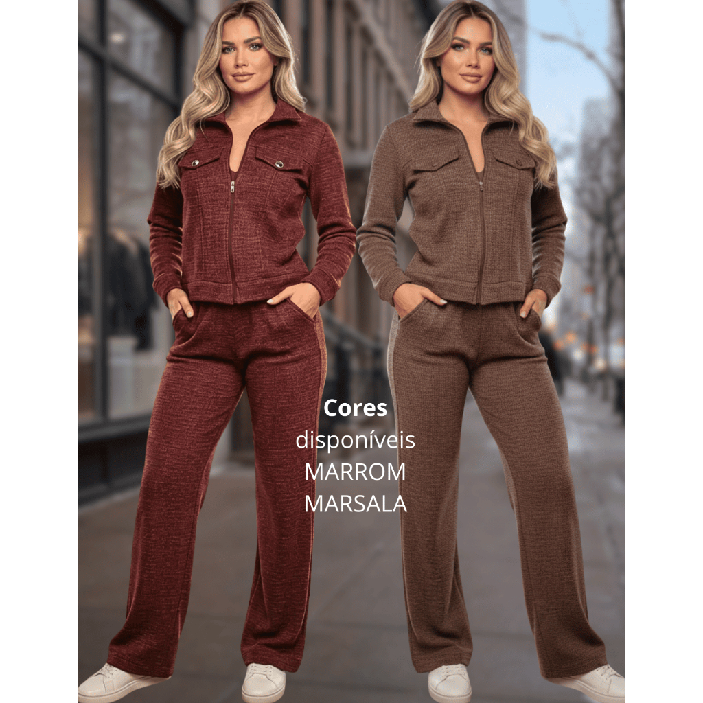Conjunto Feminino Lanzinha Ana Ruga Inverno Calça Pantalona E Jaqueta Blogueira Luxo Aerolook Outono em Oferta na Shopee