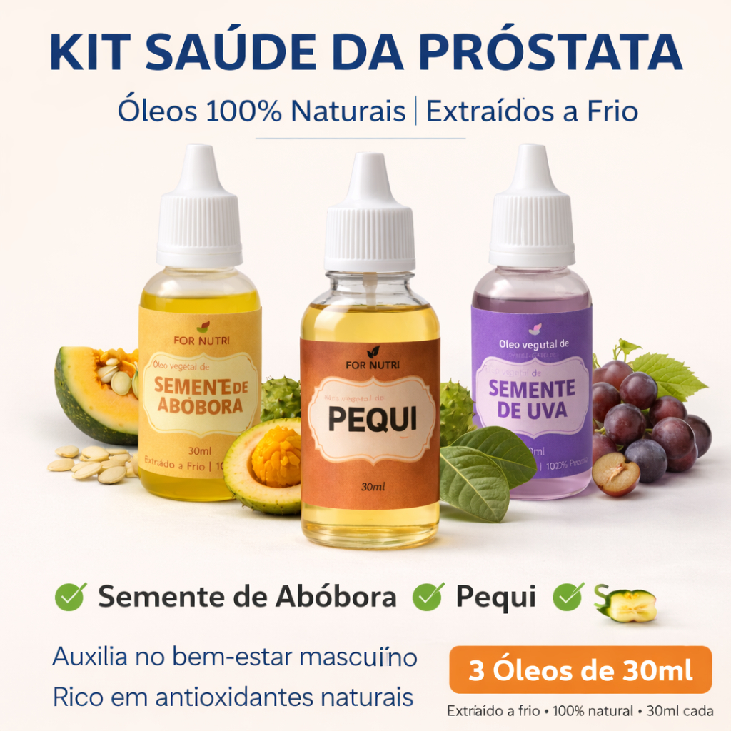 Kit Saúde da Próstata - Óleos Naturais Semente de Abóbora Pequi e Semente de Uva